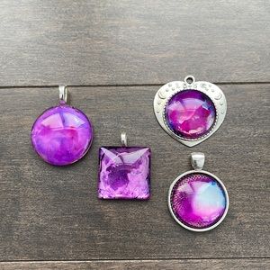 Necklace Pendant Charms, Handmade Jewellery Bundle, Purple Love Silver Jewel